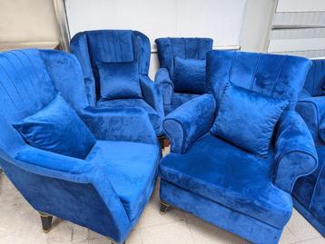 6 blauwe stoffen zetels velvet