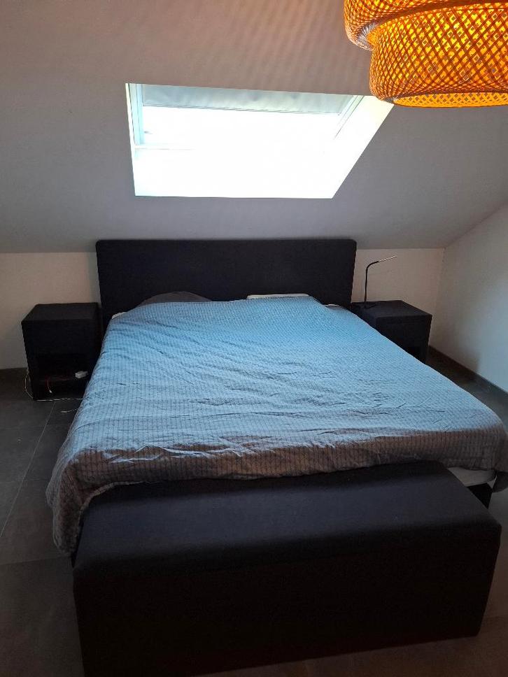 Boxspring, Huis en Inrichting, Slaapkamer | Bedden, Gebruikt, Tweepersoons, 180 cm, 200 cm, Stof, Overige kleuren, Ophalen