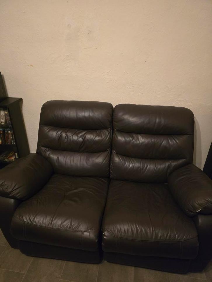 Ensemble canapé + fauteuil cuir marron, Maison & Meubles, Canapés | Salons, Cuir, Enlèvement