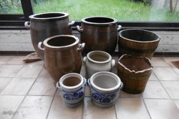 keramische potten, houten potten