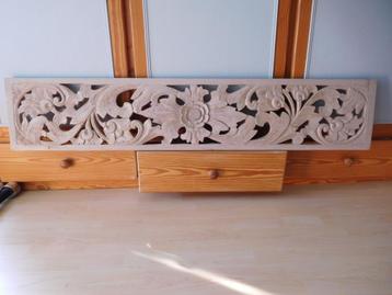 Decoration bois MASSIF sculpté mandala blanc vieilli 150X30 beschikbaar voor biedingen