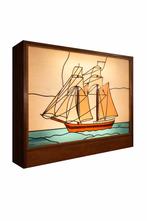 Tiffany-stijl glas-in-lood lamp/paneel met zeilschip – verli, Verzamelen, Ophalen