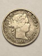 Munt zilver Spanje Isabel II  40 cent jaartal 1866, Ophalen of Verzenden, Overige landen, Losse munt, Zilver
