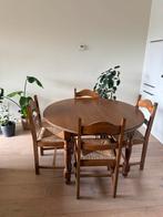 Ronde eiken tafel (+ 4 stoelen), Huis en Inrichting, Tafels | Eettafels, Ophalen, Zo goed als nieuw, Vier personen, 100 tot 150 cm