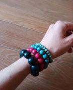 Lot de 4 bracelets en bois peints, Bijoux, Sacs & Beauté, Bracelets, Comme neuf, Rose, Bois, Enlèvement ou Envoi