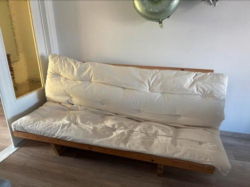 Creme Slaapbank, Huis en Inrichting, Slaapkamer | Slaapbanken, Gebruikt, 90 cm, 200 cm, Tweepersoons, Crème, Beige, Ophalen