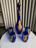 vintage Murano karaf- en glazen set uit kobaltblauw glas, Antiek en Kunst, Ophalen of Verzenden