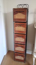Vintage ladenkast hout - rotan, Huis en Inrichting, Kasten | Ladekasten, Ophalen, Zo goed als nieuw