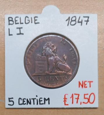 5 CENTIEM 1847    LEOPOLD I    BELGIE   PRACHTIG   € 17,50 beschikbaar voor biedingen