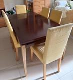 Houten eetkamertafel met 6 moderne stoelen, Huis en Inrichting, Tafels | Salontafels, Ophalen, Gebruikt, 50 tot 100 cm, Rechthoekig