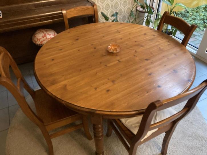 Eettafel (rond) + 4 stoelen, Huis en Inrichting, Tafels | Eettafels, Gebruikt, 100 tot 150 cm, 100 tot 150 cm, Vier personen, Rond