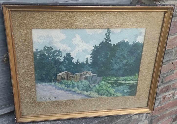 aquarelle paysage signe fernand verhaegen, Antiek en Kunst, Kunst | Schilderijen | Klassiek, Ophalen of Verzenden