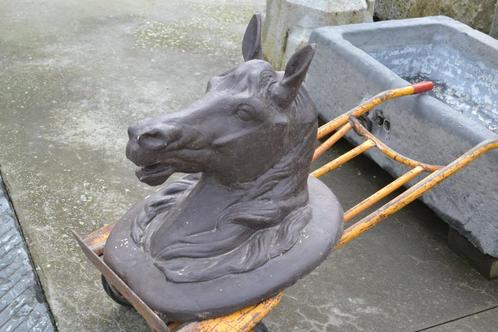 levensgroot oud paardenhoofd in gips, Antiek en Kunst, Curiosa en Brocante, Ophalen