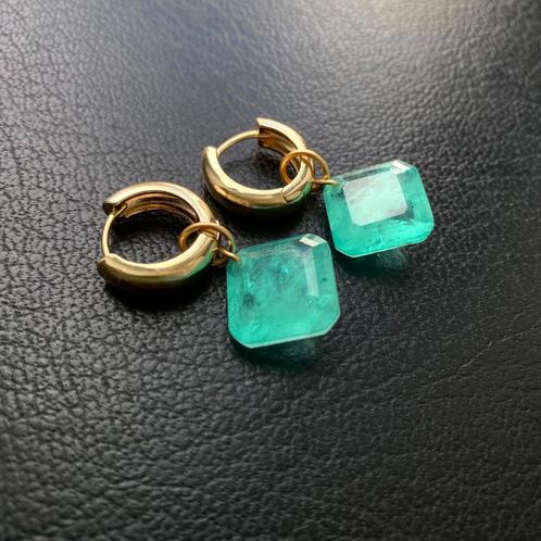 Oorbellen paraiba Verguld met 14K Goud natuurlijke steen, Handtassen en Accessoires, Oorbellen, Nieuw, Hangers, Goud, Groen, Met kristal