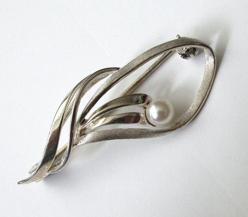 Vintage TEKA van Theodor Klotz zilveren 925 broche met Parel, Handtassen en Accessoires, Antieke sieraden, Broche, Zilver, Met edelsteen