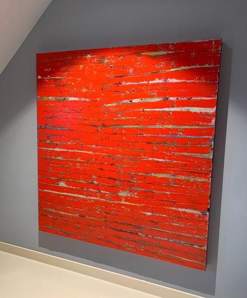 Leo Jacobs Schilderij rood vierkant, Antiek en Kunst, Kunst | Schilderijen | Abstract, Ophalen of Verzenden