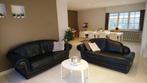 2 donkerblauwe lederen sofa’s, Ophalen, Gebruikt