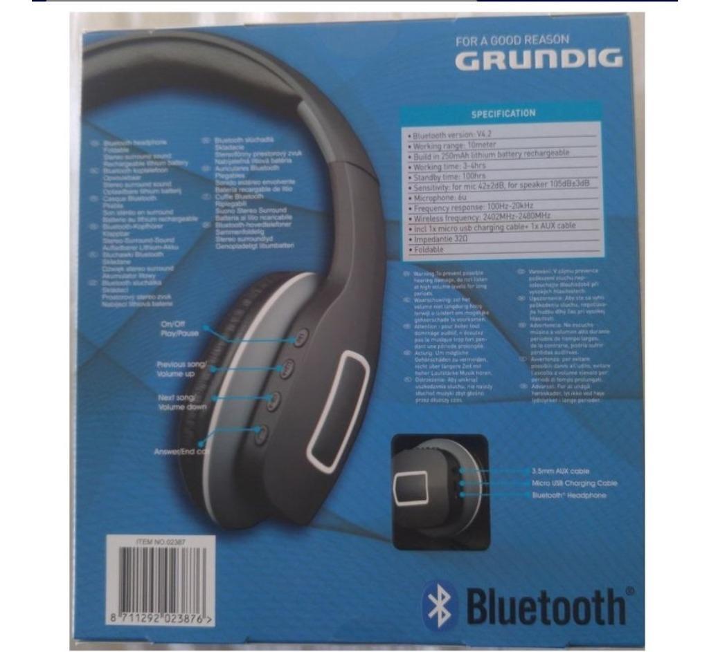 Grundig Bluetooth Headset zwart grijs Koptelefoon Casques