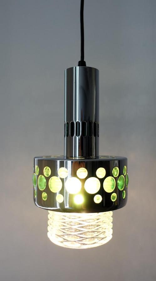 Vintage hanglamp Space Age chroom groen, Huis en Inrichting, Woonaccessoires | Overige, Gebruikt, Ophalen of Verzenden