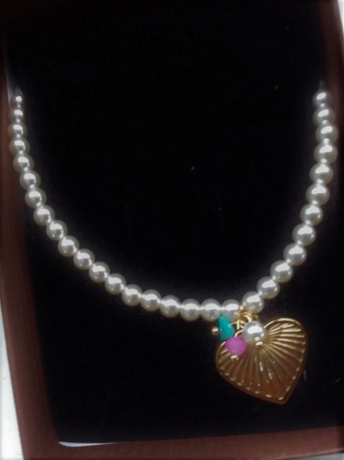 nieuw collier perles ketting hart , 40cm + 5cm , kleurvast, Bijoux, Sacs & Beauté, Colliers, Neuf, Pierre ou Minéral, Or, Avec pierre précieuse