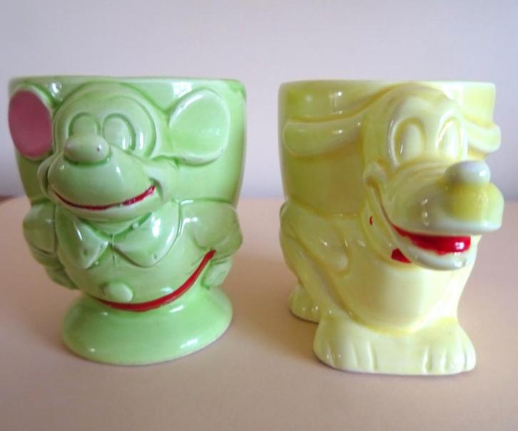 Mickey en Pluto/Goofy: super leuke vintage eierdopjes, Verzamelen, Disney, Gebruikt, Servies, Mickey Mouse, Ophalen of Verzenden