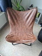 Vlinderstoel leder (industriële stijl) bruin/zwart, Huis en Inrichting, Fauteuils, Zo goed als nieuw, Ophalen