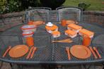 Set serviesgoed en oranje opbergdozen Zeer Goede staat!, Huis en Inrichting, Keuken | Servies, Overige materialen, Gebruikt, Ophalen of Verzenden