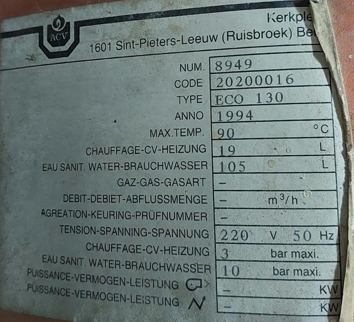 Acv boiler eco 130 105l, Doe-het-zelf en Bouw, Sanitair, Ophalen