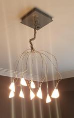 Hanglamp met hallogeen + bijhorende staanlamp - design, Huis en Inrichting, Lampen | Hanglampen, Zo goed als nieuw, Ophalen, Glas