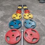 140 kilo Olympische Grip Gewichten Set + Barbell 220cm 20kg, Sport en Fitness, Ophalen, Zo goed als nieuw
