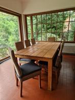 Eettafel en 10 stoelen, Ophalen, Gebruikt, 100 tot 150 cm, Teakhout
