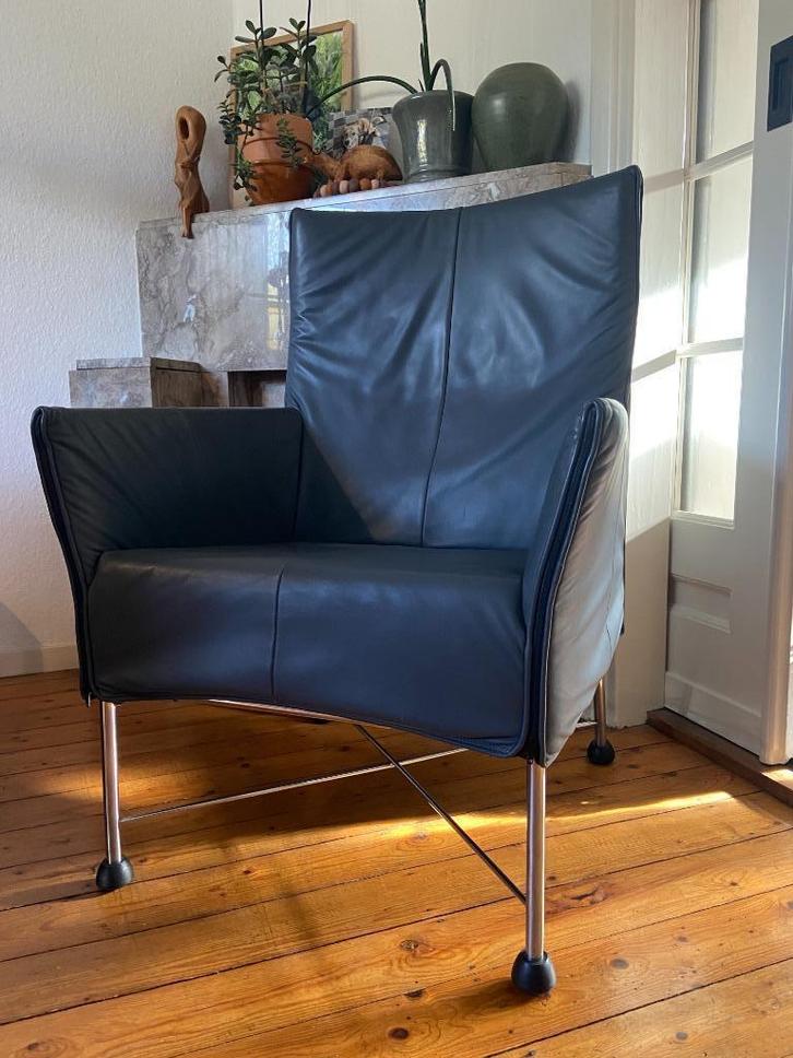 Mooie grijze leren MONTIS CHARLY DESIGN relax stoel fauteuil, Huis en Inrichting, Fauteuils, Zo goed als nieuw, Leer, Metaal, Ophalen