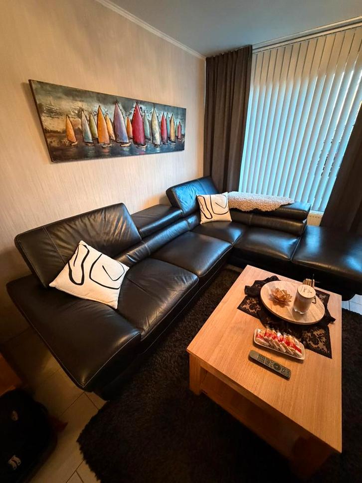 Luxe hoeksalon zwart leder, Huis en Inrichting, Zetels | Complete zithoeken, Gebruikt, Leer, Ophalen