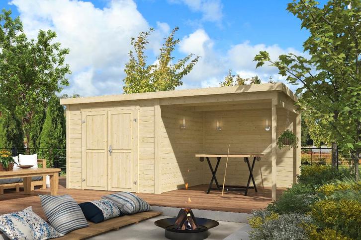 Blokhut met overkapping Lars 500x250 onbehandeld vuren, Hobby en Vrije tijd, Overige Hobby en Vrije tijd, Nieuw, Verzenden