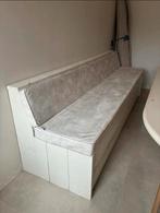 Steigerhouten eetbank met zit en rugkussens in nieuwstaat, Ophalen