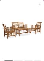 Teakhouten tuinmeubilair met beige kussen, Tuin en Terras, Ophalen, Zo goed als nieuw