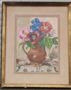 huile sur papier fleurs signe pierre thevenet, Antiek en Kunst, Ophalen of Verzenden