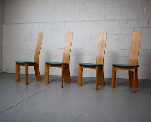 Set van vier "Iris" stoelen van Bob Van den Berghe voor Tran, Maison & Meubles, Chaises, Utilisé, Quatre, Bois, Enlèvement ou Envoi