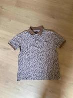 Dansart Blue: Beige-bruine polo met blaadjesprint (Medium), Bruin, Maat 48/50 (M), Dansart Blue, Ophalen of Verzenden