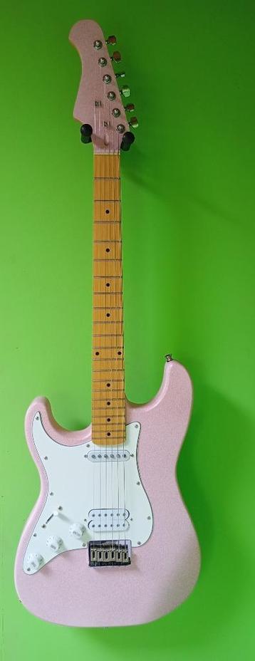 Opgewaardeerde LINKSHANDIGE elektrische gitaar ROZE GLITTER beschikbaar voor biedingen