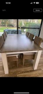 Eettafel met 6 design rietenstoelen, Huis en Inrichting, Ophalen, Zo goed als nieuw, Design, 4 tot 6 stoelen
