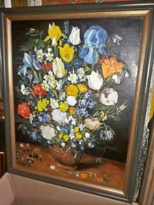 huile sur toile fleur, Antiquités & Art, Art | Peinture | Classique, Enlèvement ou Envoi
