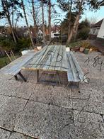 Teak pichnicktafel en 2 banken.L:184/B:90resp 36 cm, Tuin en Terras, Ophalen, Gebruikt
