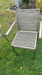 6 inox/ teaken tuinstoelen ., Ophalen, Gebruikt