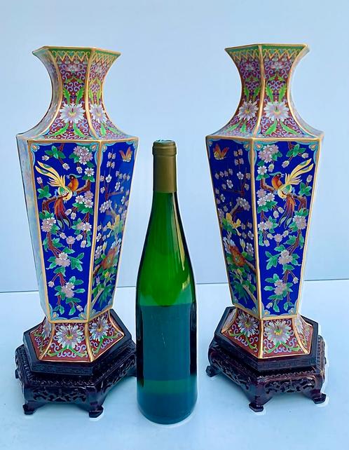 Cloisonne vazen hexagonale chinese vazen hoogte 45 cm, Antiek en Kunst, Antiek | Vazen, Ophalen of Verzenden