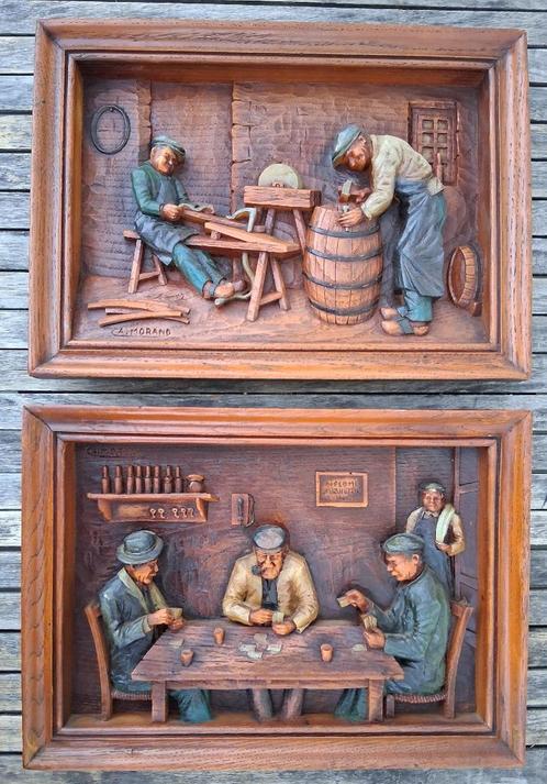Franse volkskunst - C.A. Morand - antieke muurhangers (2x), Antiek en Kunst, Curiosa en Brocante, Ophalen of Verzenden