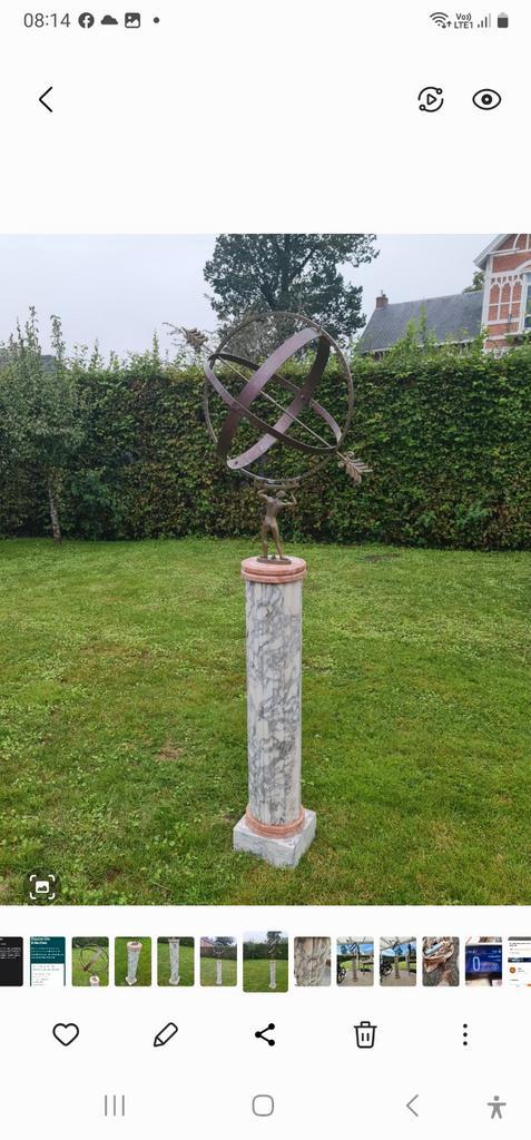 Zonnewijzer uranus met design marmer natuursteen sokkel, Antiek en Kunst, Kunst | Designobjecten, Ophalen of Verzenden