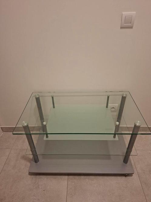 Glazen tv-tafeltje, Huis en Inrichting, Tafels | Sidetables, Gebruikt, Ophalen
