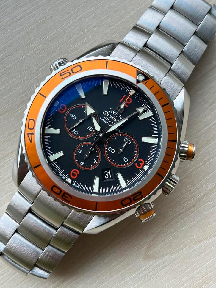 Omega planet ocean chronograph orange, Handtassen en Accessoires, Horloges | Heren, Gebruikt, Polshorloge, Omega, Staal, Staal