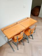 Vintage dubbele lessenaar met 2 stoeltjes, Ophalen, Gebruikt, Bureau